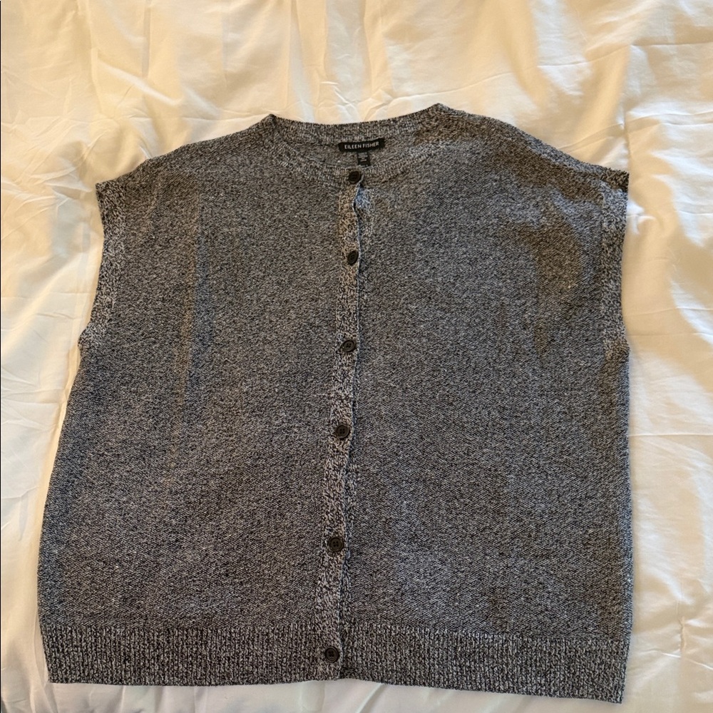 Eileen Fisher Button-Front Knit Vest in Heather Gray